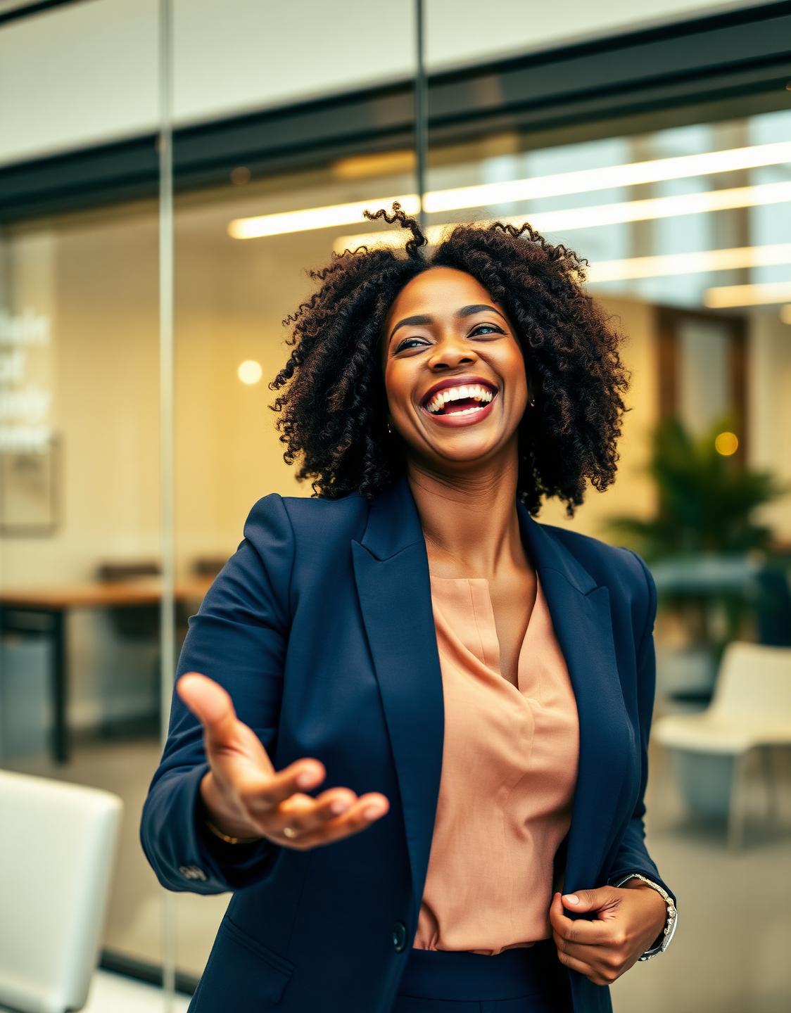 Client celebrating a new job offer